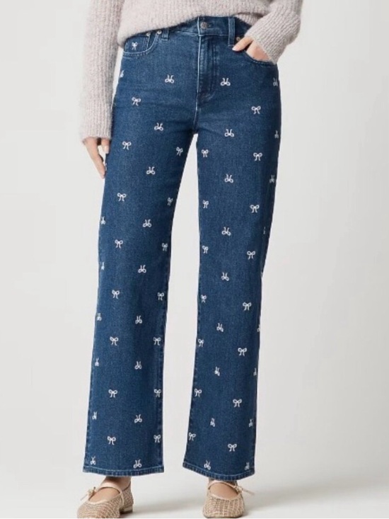 J. Crew Denim - J. Crew Dark Blue Straight-Leg Jeans with White Bow Embroidery
